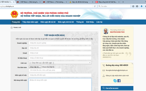 Có hai địa chỉ web riêng biệt để người dân và doanh nghiệp truy cập phản ánh các kiến nghị liên quan đến vướng mắc, tiêu cực.<br>