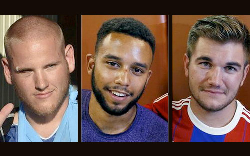 <font face="Arial, Verdana"><span style="font-size: 13.3333330154419px;">Từ trái qua phải: Airman Spencer Stone, Anthony Sadler và Alek Skarlatos - Ảnh: Reuters.</span></font>