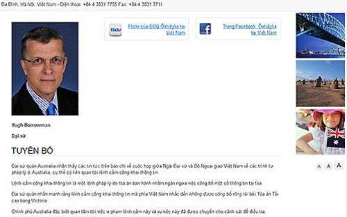 Tuyên bố được đăng tải trên website của đại sứ quán Australia tại Việt Nam ngày 8/8/2014.<br>