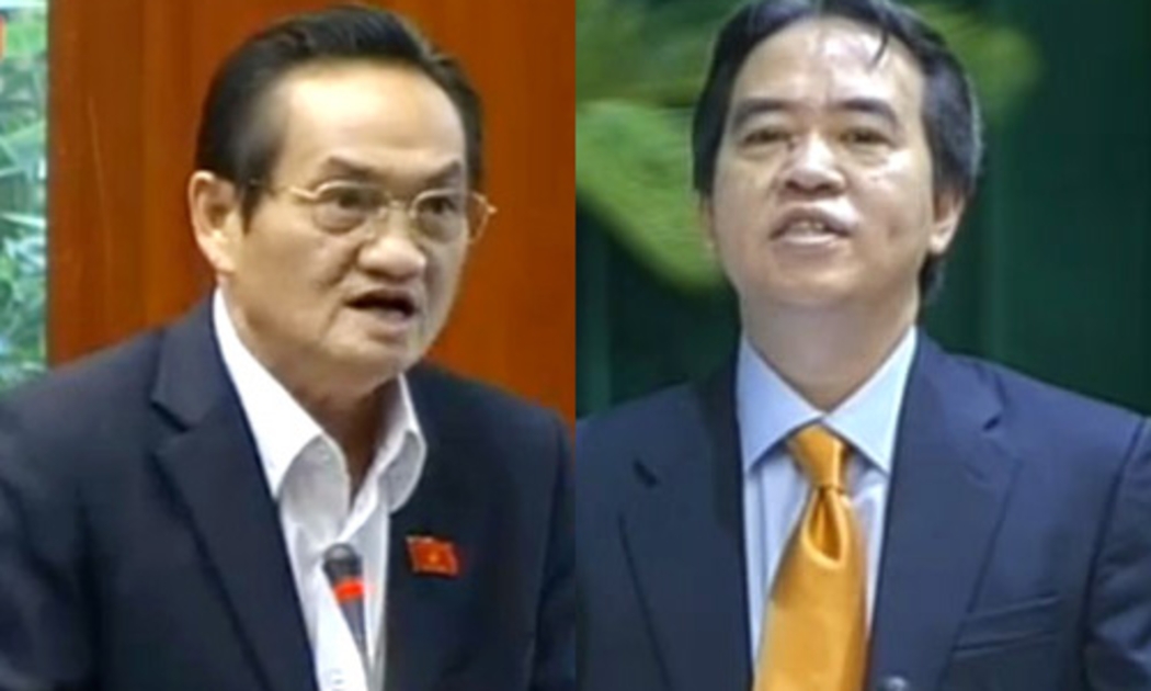 Đại biểu Quốc hội Trần Du Lịch và Thống đốc Ngân hàng Nhà nước Nguyễn Văn Bình (bên phải).<br>