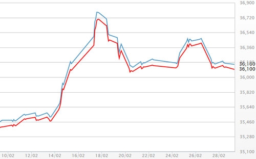 Diễn biến giá vàng SJC tại DOJI - Nguồn: DOJI.