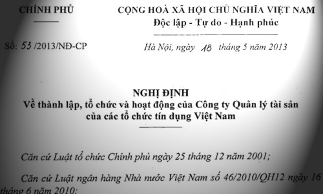 Theo Nghị định 53/2013/NĐ-CP, VAMC là doanh nghiệp đặc thù, được tổ chức dưới hình thức công ty TNHH một thành viên do Nhà nước sở hữu 100% vốn điều lệ và chịu sự quản lý nhà nước, thanh tra, giám sát của Ngân hàng Nhà nước.<br>