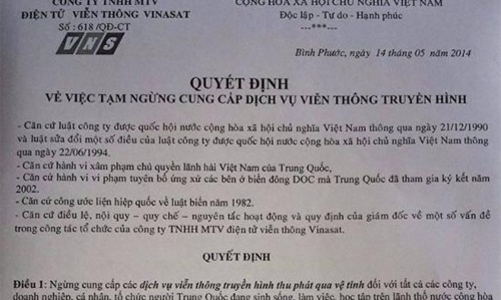 Không có chuyện dừng dịch vụ Vinasat với người Trung Quốc