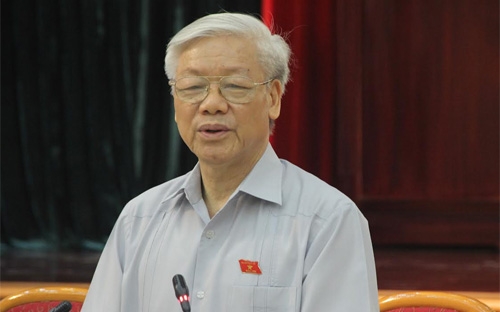 Tổng bí thư Nguyễn Phú Trọng tại buổi tiếp xúc cử tri sáng 18/7.