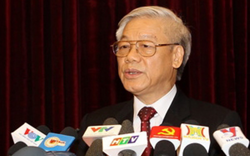 Tổng bí thư Nguyễn Phú Trọng phát biểu bế mạc hội nghị lần thứ 6 Ban chấp hành Trung ương Đảng.