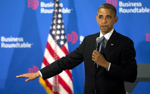 Một cuộc gặp của tổ chức Bàn tròn Doanh nghiệp (Business Rountable) với Tổng thống Mỹ Obama. Nhiều giám đốc điều hành thuộc tổ chức này đang lo lắng sẽ bị Nga trả đũa.<br>