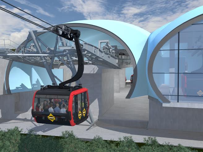 Một bản vẽ phối cảnh cáp treo Hòn Thơm. Đây là tuyến cáp treo 3 dây công nghệ châu Âu với chiều dài tới 7.899,99 m.<br>