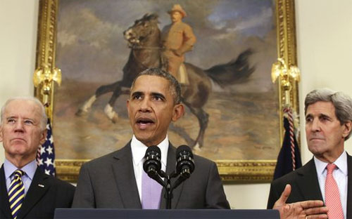 Tổng thống Mỹ Barack Obama phát biểu tại Nhà Trắng ngày 11/2 - Ảnh: AP.<br>