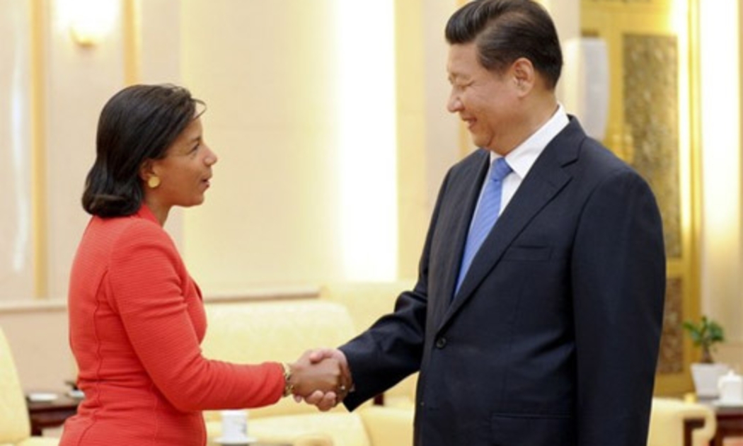 Chủ tịch Trung Quốc Tập Cận Bình (phải) tiếp cố vấn an ninh quốc gia Mỹ Susan Rice tại Bắc Kinh - Ảnh: Zuma.