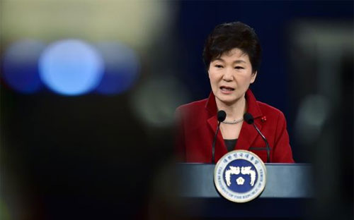 Tổng thống Hàn Quốc Park Geun-hye tại cuộc họp báo ngày 12/1 - Ảnh: Reuters.<br>