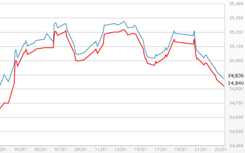 Diễn biến giá vàng SJC tại DOJI - Nguồn: DOJI.<br>