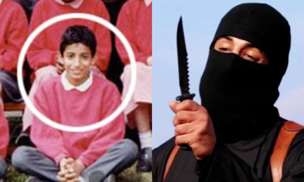 Mohammed Emwazi khi còn là một cậu bé trong bức ảnh được Daily Mail công bố (trái) và hiện nay trong một đoạn băng hành quyết con tin phương Tây - Ảnh: Reuters.