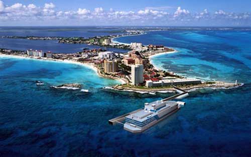 Một mô hình nhà máy điện hạt nhân nổi trên mặt biển - Ảnh: WCT.<br>