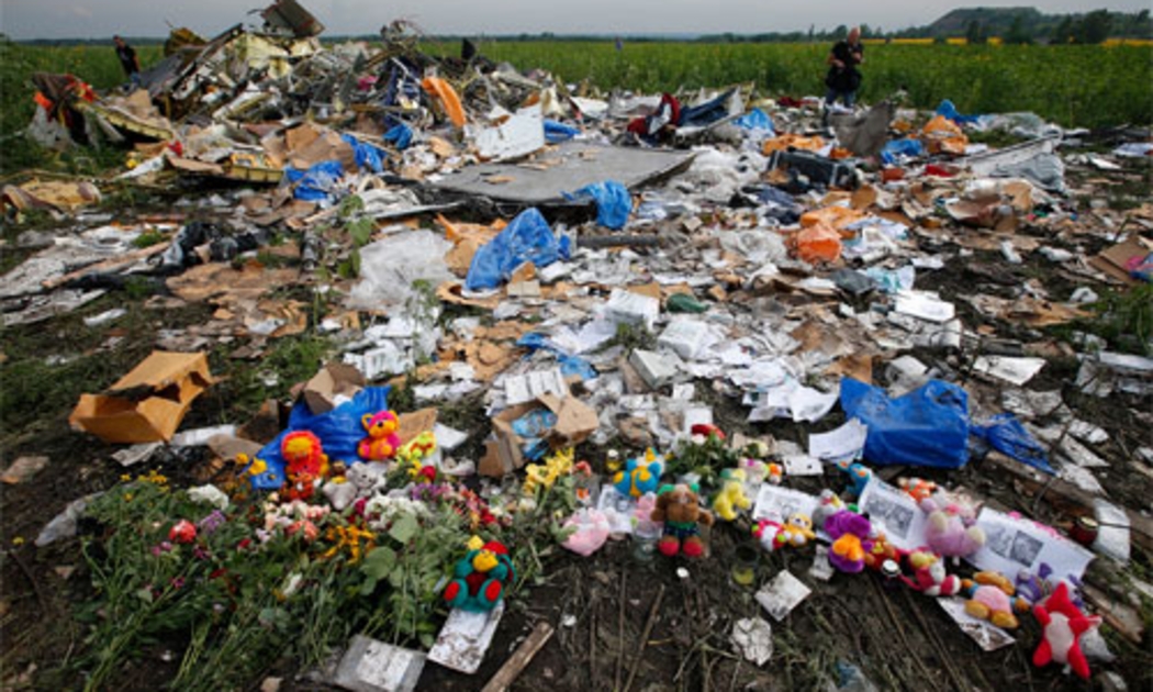 Một phần hiện trường rơi chuyến bay MH17 ở miền Đông Ukraine.