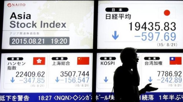Chứng khoán châu Á thấp nhất 3 năm vì lo Trung Quốc