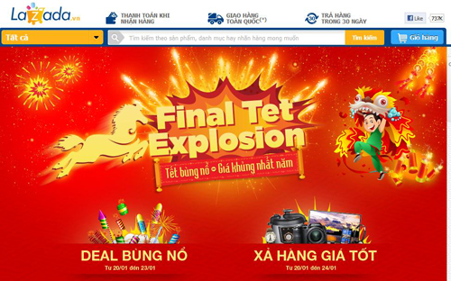 Trước thềm Tết Giáp Ngọ, Lazada.vn sẽ mang đến một chương trình mua sắm 
"Tết bùng nổ - Giá khủng nhất năm" dành cho các khách hàng.