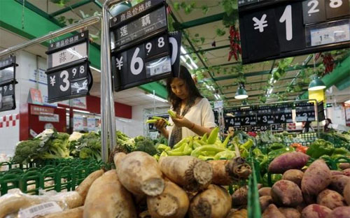 Cùng với xu hướng suy giảm chung của nền kinh tế, chỉ số giá tiêu dùng 
(CPI) của Trung quốc trong tháng 7 chỉ tăng 1,6% so với cùng kỳ năm 
ngoái bất chấp giá thịt lợn tăng mạnh - Ảnh: Reuters.<br>