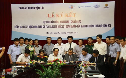 OceanGroup đã chính thức ký hợp đồng dự án cải
 tạo nâng cấp quốc lộ 1 đoạn Hà Nội - Bắc Giang với Bộ Giao thông Vận 
tải.