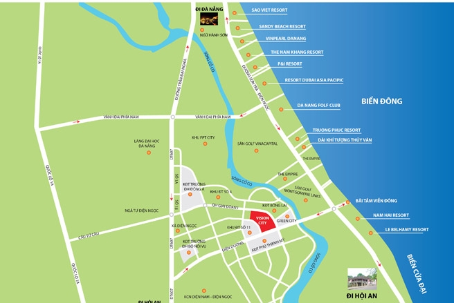 Vị trí kề Sông, sát biển là lợi thế hiếm có của dự án.