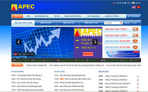 Trang web của Công ty Cổ phần Chứng khoán Châu Á - Thái Bình Dương (APEC).