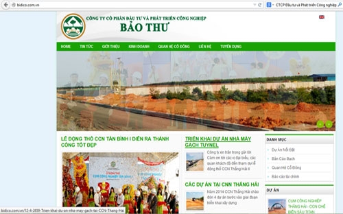 Trang Web của Công ty Cổ phần Đầu tư và Phát triển Công nghiệp Bảo Thư.