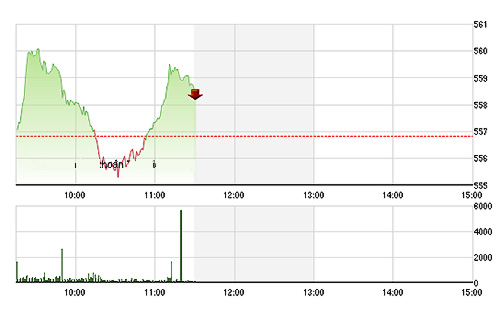 VN-Index đang được một số cổ phiếu vốn hóa lớn nâng đỡ Ảnh: TVSI.