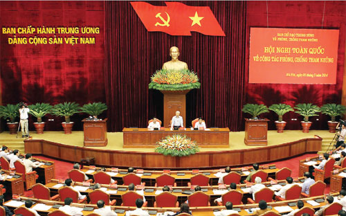 Toàn cảnh hội nghị toàn quốc về công tác phòng, chống tham nhũng - Ảnh: TTXVN.