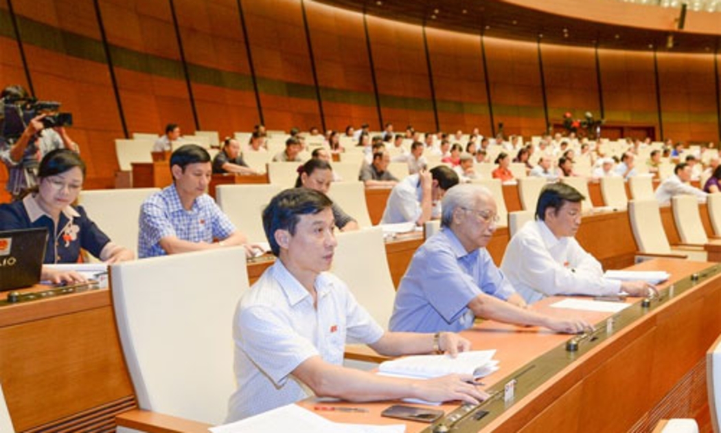 Các đại biểu biểu quyết tại hội trường Quốc hội.<br>