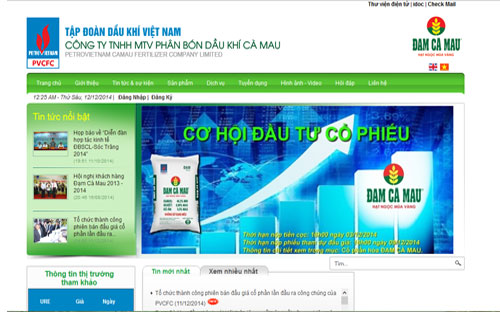 Trang web của Công ty TNHH MTV Phân bón Dầu khí Cà Mau.