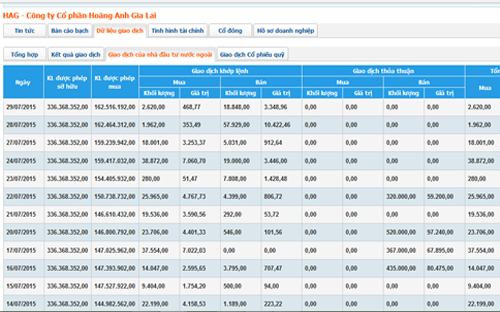 Bảng giao dịch cổ phiếu HAG - Nguồn: HOSE.<br>