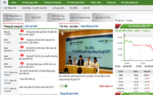 Trang web của Sở Giao dịch Chứng khoán Hà Nội.<br>
