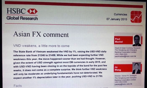 HSBC: “Sẽ không có một cú tăng đột biến về tỷ giá”