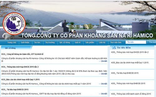 Trang web của Công ty Cổ phần Khoáng sản Na Rì Hamico. 