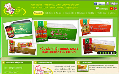 Trang web của Công ty Cổ phần thực phẩm dinh dưỡng Sài Gòn (Saigon Nutrifood).