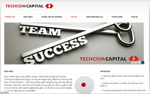 Trang web của Công ty Quản lý Quỹ Kỹ thương.<br>