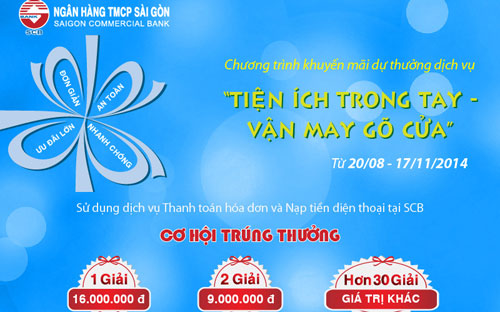 Khi thực hiện thanh toán thành công trong dịp Quốc Khánh 2/9 
(từ 28/8 - 4/9/2014) và ngày Phụ nữ Việt Nam 20/10 (từ 16/10 - 
22/10/2014), khách hàng sẽ được nhân đôi số lượng dự thưởng.
