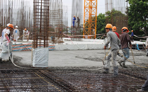 Dự án Hateco Hoàng Mai đang thi công tầng 3.