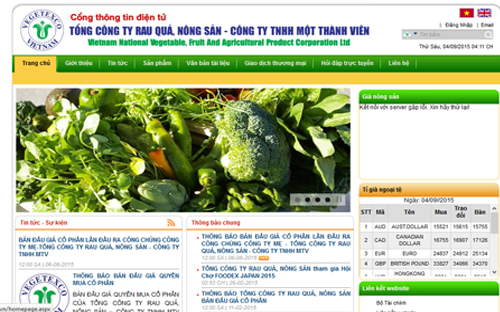 Trang web của Vegetexco Vietnam.<br>