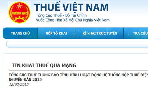 Trang web của Tổng cục Thuế.<br>