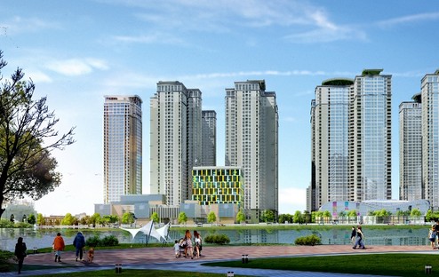 Tổng thể dự án nhìn từ hồ điều hòa gần 12 ha đã được quy hoạch.