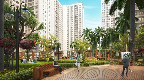 Không chỉ chất lượng, tiện ích nội khu tại dự án cũng hấp dẫn các cư dân
 với khu hồ bơi rộng đến 2.000 m2, gạch nối giữa các khối tháp. 