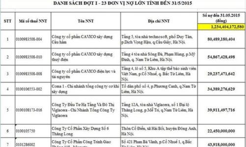 Công bố 23 doanh nghiệp địa ốc, giao thông nợ thuế nghìn tỷ