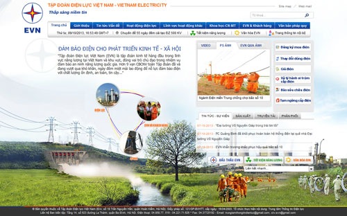 Giao diện trang web evn.com.vn.