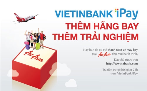 Khách hàng có tài khoản ATM và có đăng ký sử dụng dịch vụ ngân hàng điện
 tử VietinBank iPay của VietinBank có thể đặt vé máy bay trực tuyến tại 
website www.airasia.com và thanh toán trực tuyến trả sau qua VietinBank 
iPay trong vòng 24 giờ kể từ thời điểm đặt chỗ. 
