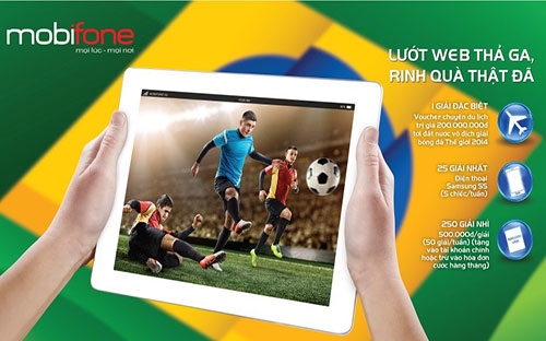 <span style="font-family: 'Times New Roman'; font-size: 15px;">MobiFone vừa mở chương trình khuyến mãi “Lướt web thả ga, rinh quà thật đã” được MobiFone tổ chức dành riêng cho mùa World Cup 2014, áp dụng với tất cả thuê bao trả trước và trả sau đang hoạt động hai chiều.</span>