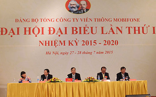 Đại hội Đảng bộ lần thứ nhất của Tổng công ty MobiFone, nhiệm kỳ 2015 - 2020, sáng 27/7.<br>