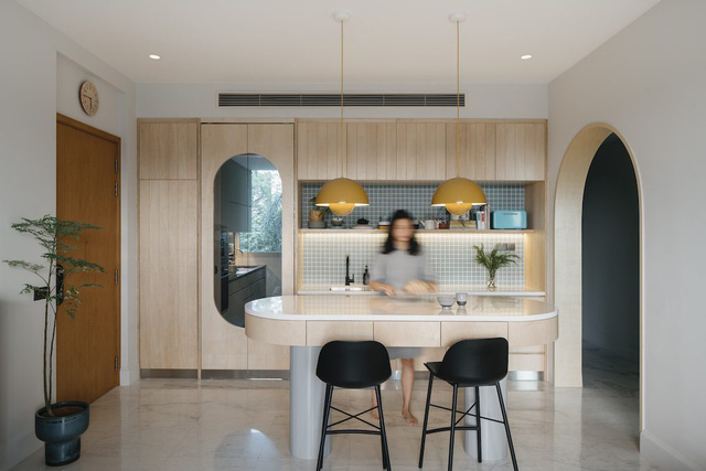 Những đường cong mềm mại trong căn hộ tông màu lạnh - Ảnh 1.