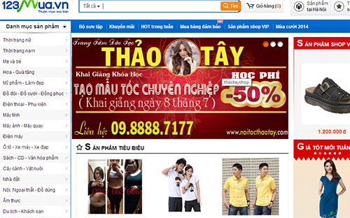 Giao diện của sàn thương mại điện tử 123mua.<br>