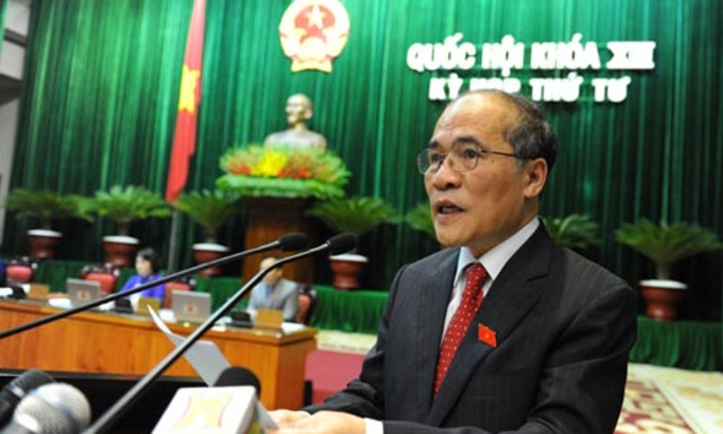 Chủ tịch Quốc hội Nguyễn Sinh Hùng phát biểu bế mạc kỳ họp thứ tư - Ảnh: CTV.<br>