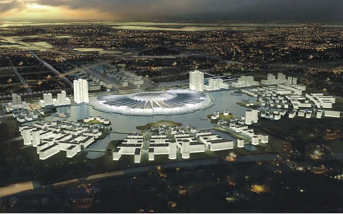 Phối cảnh dự án Trung tâm Hội chợ triển lãm Quốc gia rộng 125 ha, ban đầu được dự kiến xây dựng xã Mễ Trì - Trung Văn, Nam Từ Liêm, Hà 
Nội.